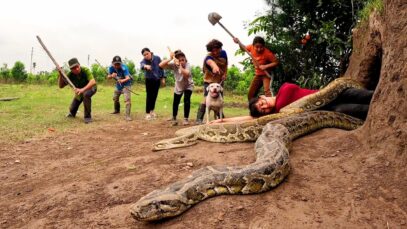 6 chasseurs avec un chien pitbull affrontent 3 féroces pythons géants pour sauver la fille